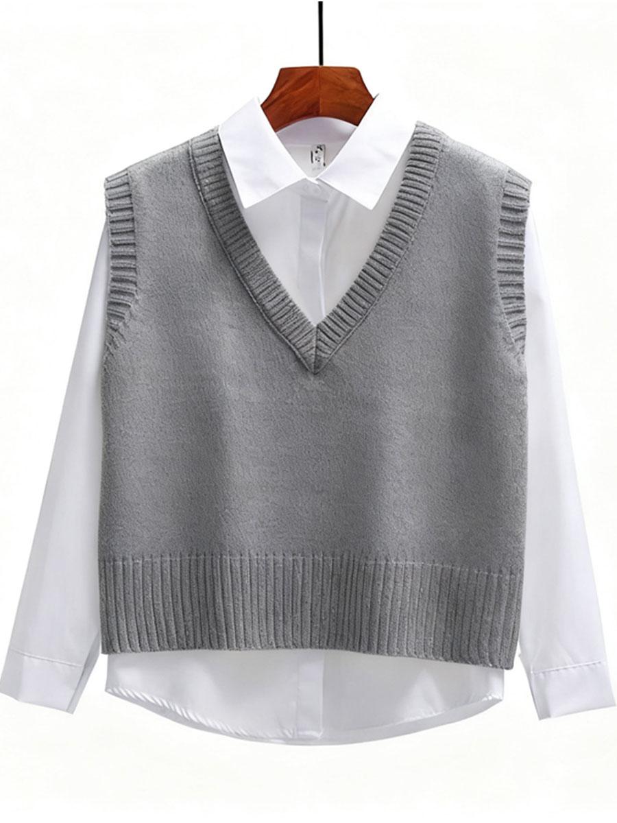 

Зимний вязаный свитер для женщин, повседневный пуловер с V-образным вырезом, жилет без рукавов, женская одежда, свободные топы, джемпер XL серый