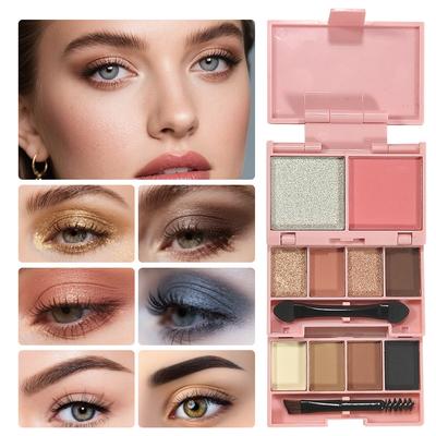 Rich Color Eyeshadow Highlighter Blush Contour Palette Waterproof Long Lasting Portable Mini Three Fold Makeup Tray