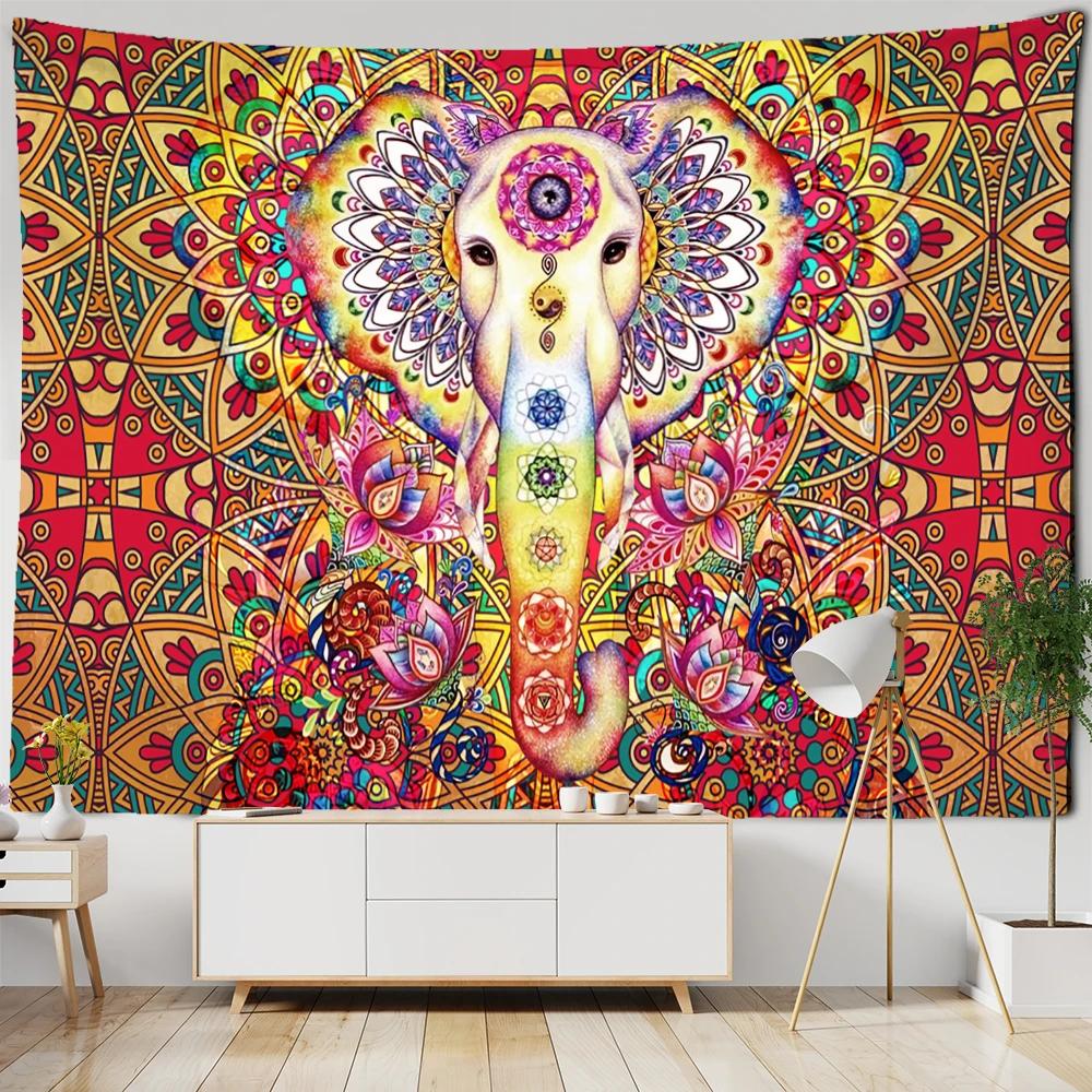 

Bohemian Elephant Tapestry Mandala Boho Vintage Watercolor Yoga Tapestries Wall Hanging Indian Art Home Decoration W95xH70cm