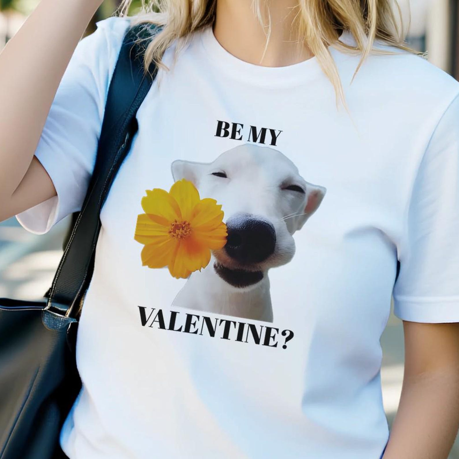 Be My Valentine Shirt | Funny Dog Valentine T-Shirt | Cute Dog With Flower Tee | Valentine Gift Unisex Shirt S