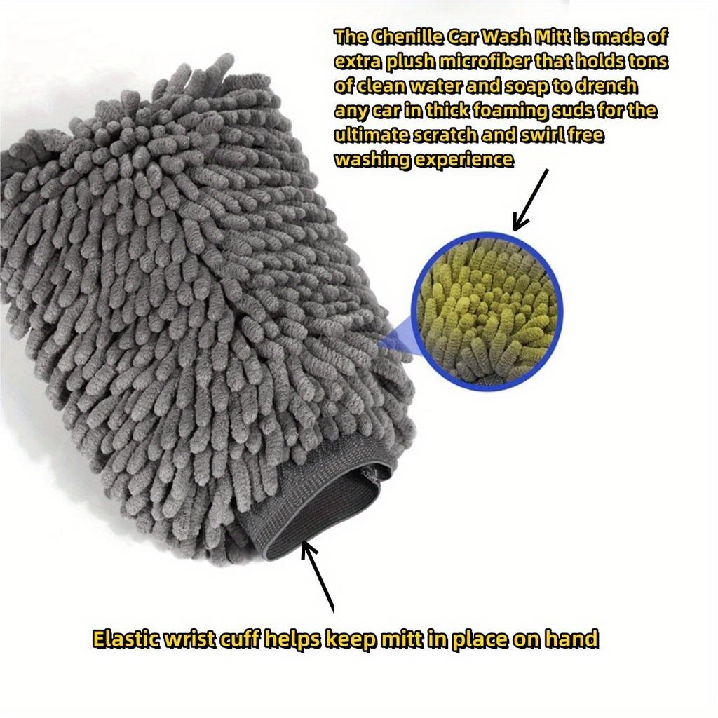 2pcs Set of Car Wash Ultra-Fine Fiber Gloves, High-Quality Ultra-Fine Fiber Washing Gloves for Car Wash Brush Without Battery