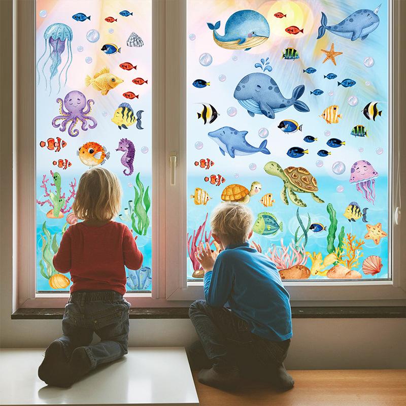 Ocean World, Cartoon Stickers, Living Room Bedroom, Children's Room Decoration Stickers, Moisture-proof Wall Stickers, Home Decoration Stickers