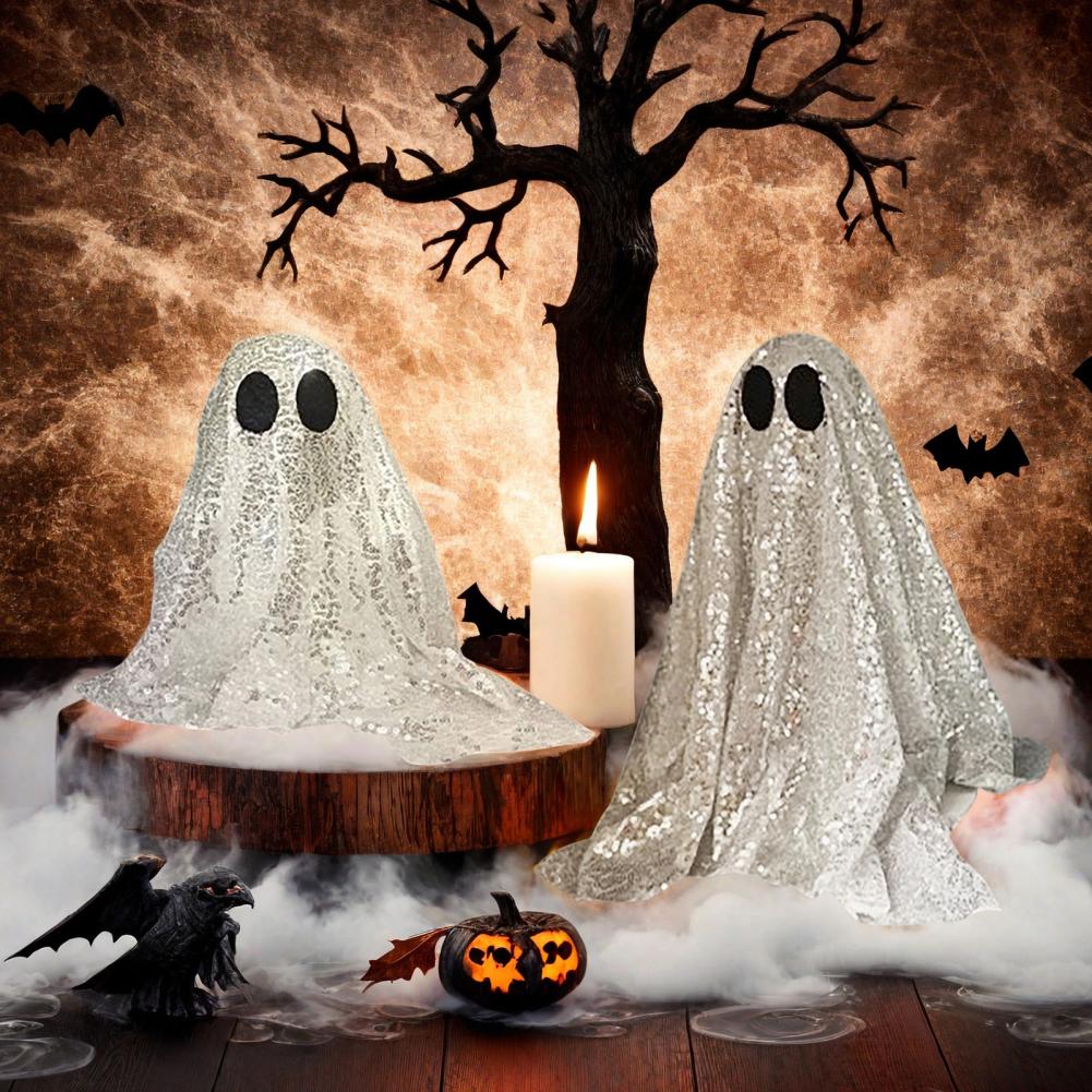 Desktop Halloween Decor Sequin Ghost Halloween Decoration Shiny Sequin Fabric Ghost for Halloween for Bedroom Celebration