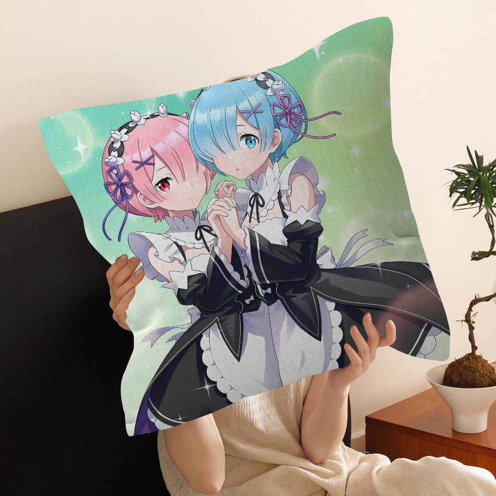 Anime Re Zero Cushion Cover Inches Farmhouse Decor Home Throw Pillow Covers for Couch Decorations