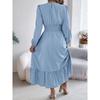 Autumn and Winter Casual Elegant Solid Color Round Neck Long Sleeved Waist Cinched Lotus Leaf Edge Dress Women Clothing