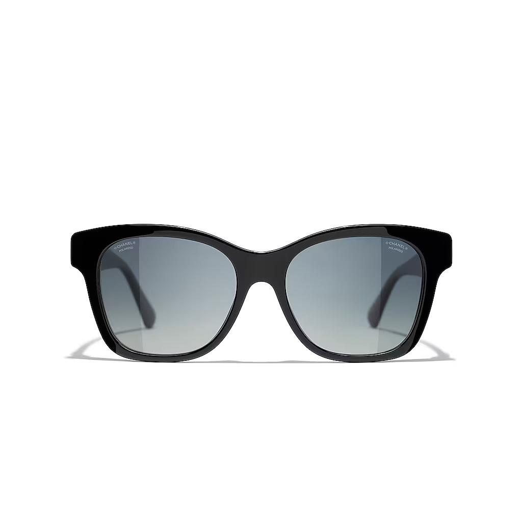 Chanel Glass Pearl Decoration Plate Frame Irregular Sunglasses Women's Black