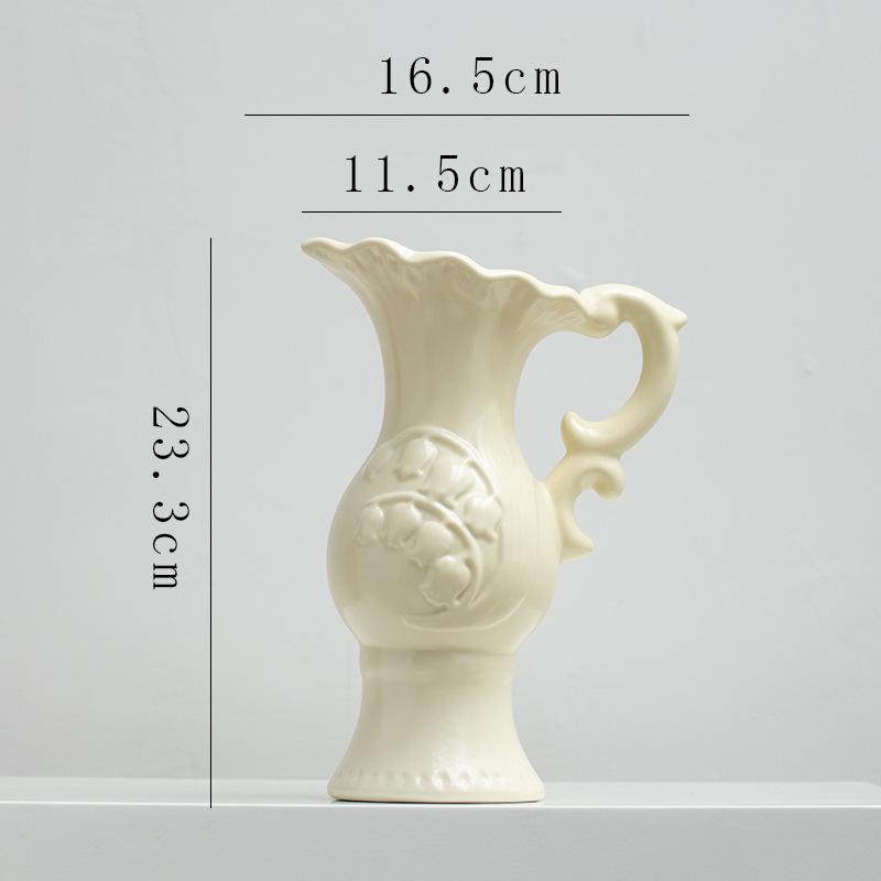 Ceramic Vase Retro Porcelain Teapot Relief Tulip Flower Vase Flower Arrangement Accessories Flowerpot Home Decoration