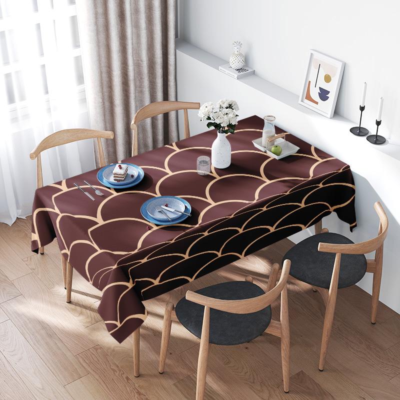 Modern Geometric Dining Tablecloth with Gold Floral Print for Home Decoration 180x240cm