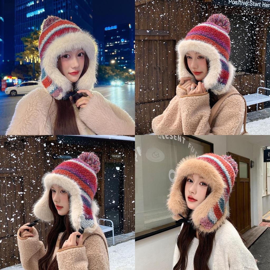 Winter Knitted Hat With Ear Cover For Women Casual Fashion Outdoor Accessory