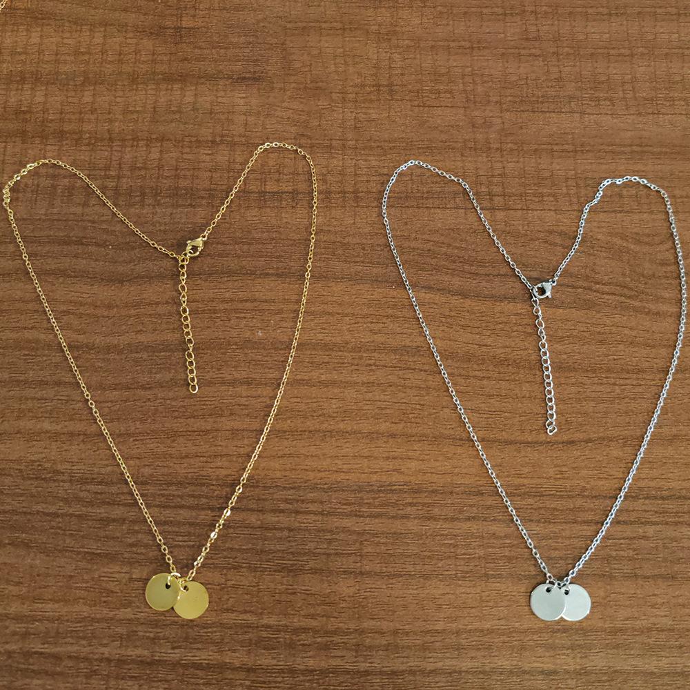 18K Gold-Plated Mini Round Pendant Necklace with Etched Stainless Steel Disc