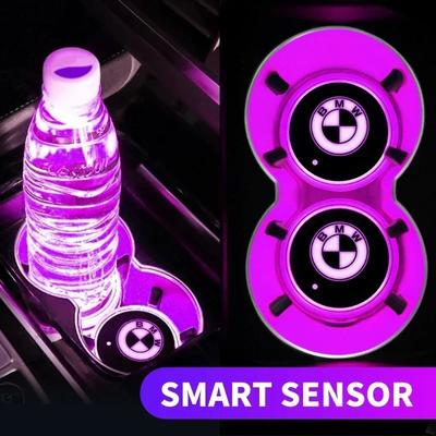For BMW 2pcs Car Luminous Water Cup Coaster 7 Colorful For BMW M Power Performance M3 M5 X1 X3 X5 X6 E46 E39 E36 E60 E90 Accesso