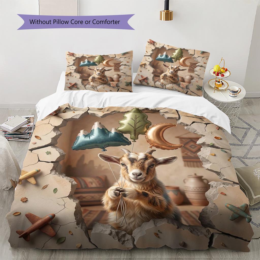 goat Pattern Bedding Quilt Set Quilt Cover Pillowcase Home Decoration Birthday Gift (1 * duvet cover + 2 * pillowcase, without core)