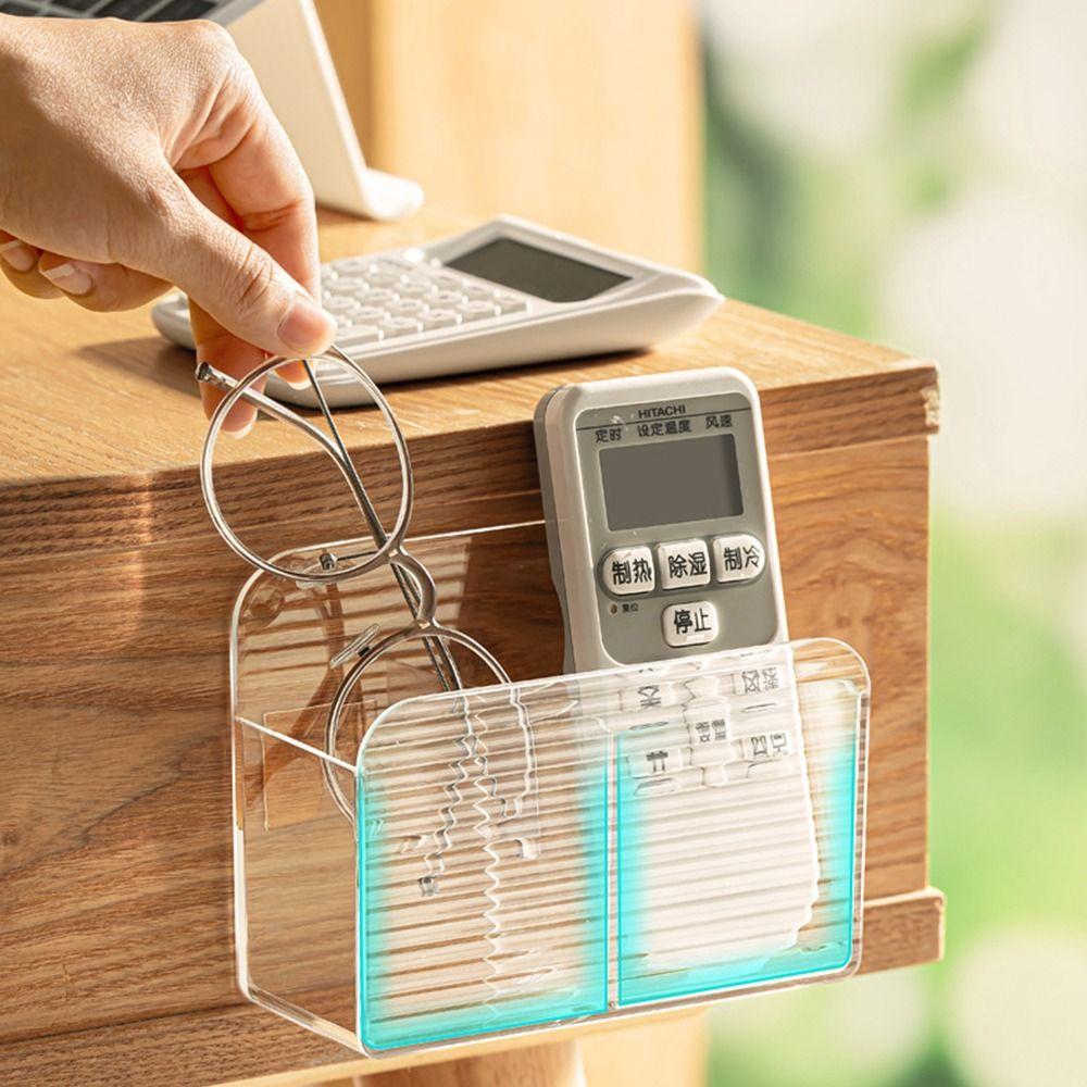 New Double Grid Remote Control Storage Box Wall-mounted Multi-function Home Mobile Storage Shelf Transparent Acrylic Shelfs