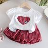 Girls Summer Fashion Set Cute Short Sleeve T Shirt And Bud Pants Two Piece Outfit For Baby Kids Breathable Clothes