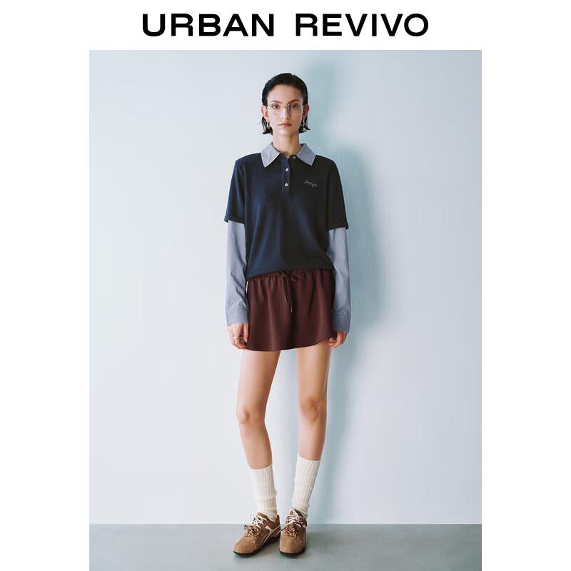 UR Women's Patchwork Plaid Knit Polo Sweater