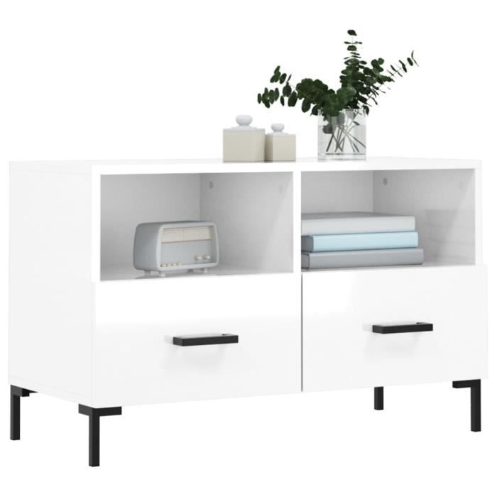VidaXL Meuble TV Blanc brillant 80x36x50 cm Bois d'ingénierie 828974