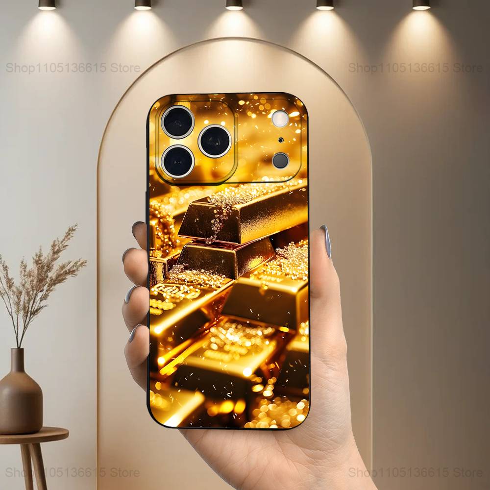 

Cool Precious Gold Art Case For iPhone 12,14,15,16,11,17,13,X,Mini,SE,XS,Plus,Pro,Max,8,7,XR,Soft Silicone Black iPhone12mini