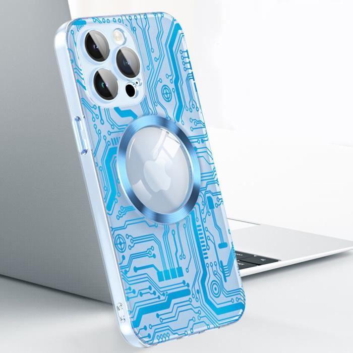 Coque pour iPhone 15 - Translucide Bleu - Antichoc - Verre Trempé - Charge Magnétique