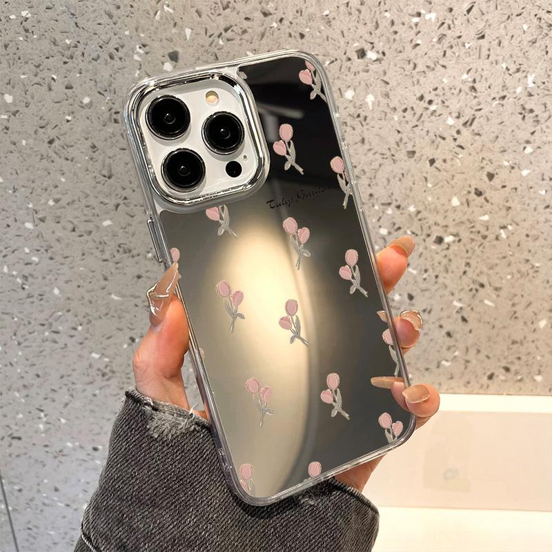 Rose Flower Phone Case For iPhone 16 Pro Case Funda iPhone 13 11 12 14 15 Pro Max Plus XR X XS Shockproof Make Up Mirror Cover