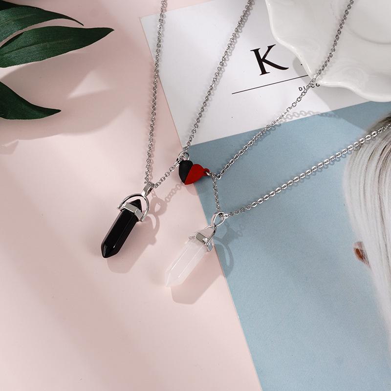 European & American Jade Hexagonal Bullet Pendant Magnetic Couple Necklace - Natural Stone Crystal