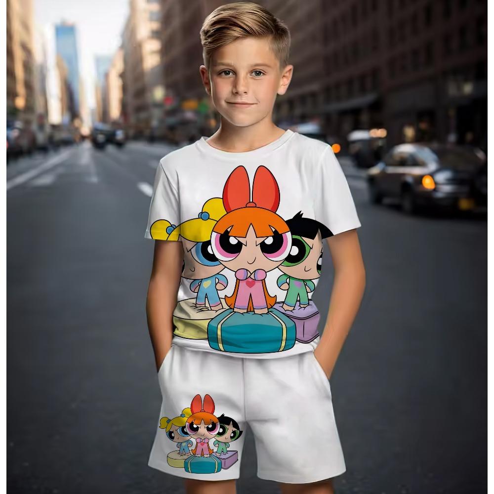 Children's 3D Printing Training Set T-shirt Shorts Casual Set Summer Fashion New Short Sleeved T-shirt Boys and Girls Sports Set