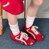 Spring and summer red retro versatile color matching lace-up casual sports shoes women's thin-soled women's shoes