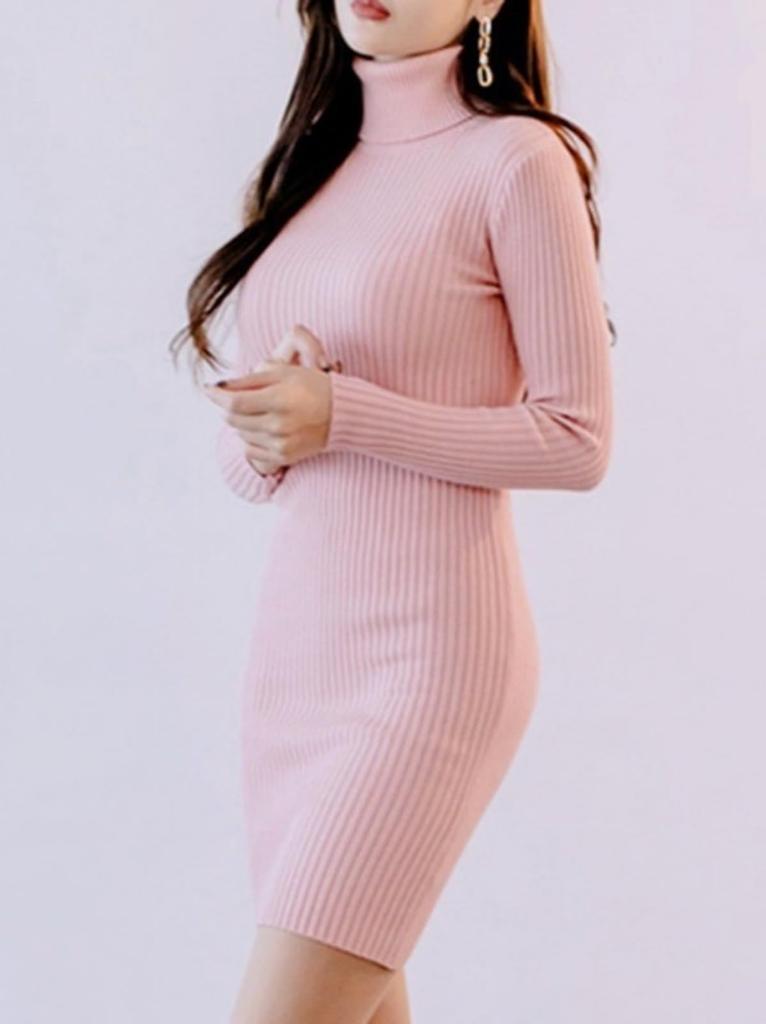 ISLAYCAOLILA EA6 Jose a mini dress perfect for club or party Features a high long and a high Orange Women's Dress, tight-fitting wear. turtleneck,