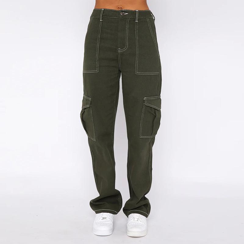 Stylish Skinny Handsome Women's High Waist Loose Trend Cargo Jeans