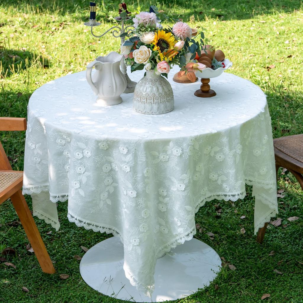 Tablecloth Three-Dimensional Embroidery Light Luxury Table Cover White Lace Table Cloth Rectangular Tablecloths Home Decor