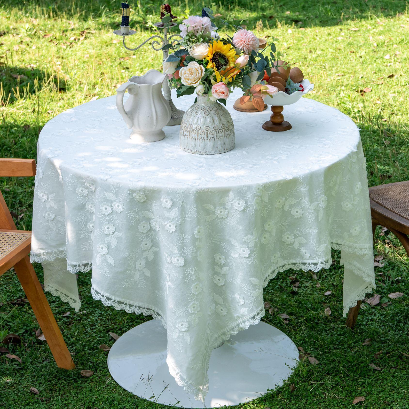 

Tablecloth Three-Dimensional Embroidery Light Luxury Table Cover White Lace Table Cloth Rectangular Tablecloths Home Decor 68X68cm
