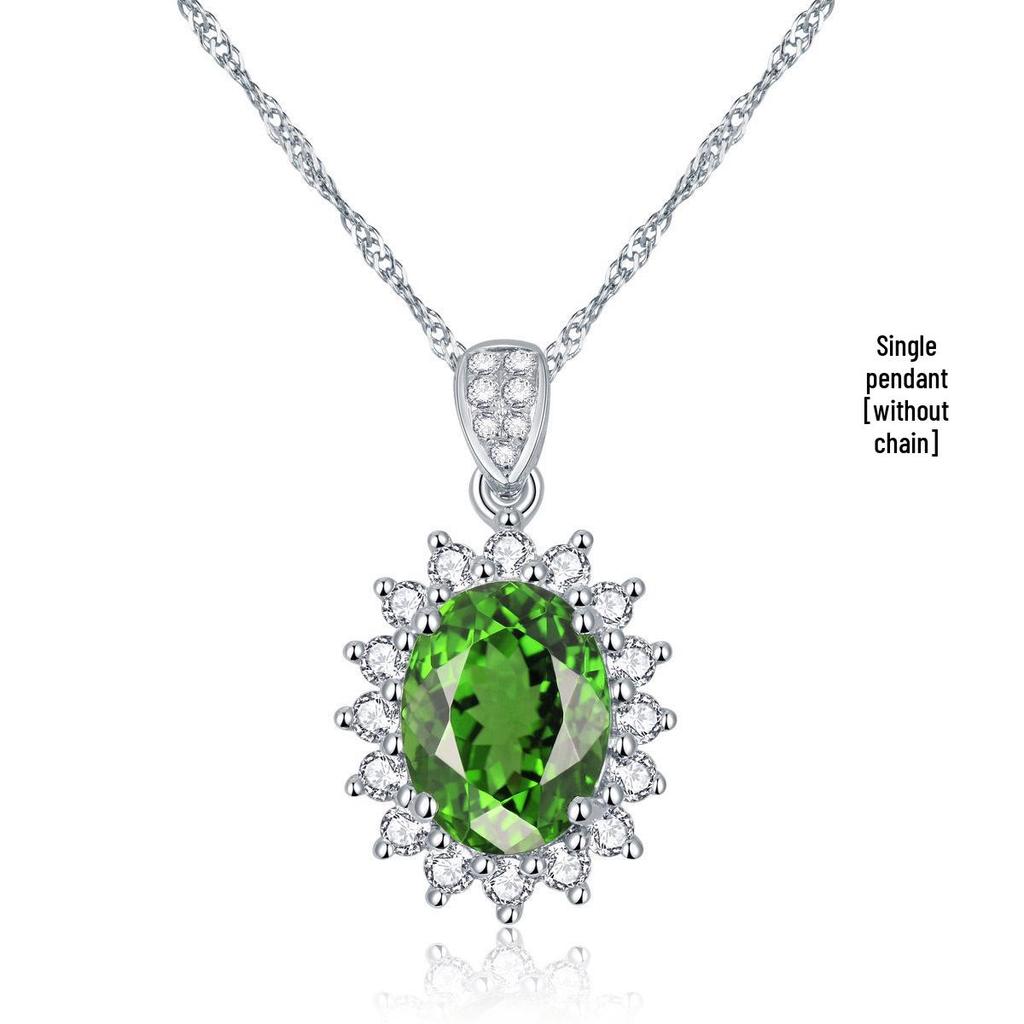 Luxury Diana Green Tourmaline Simulated Gemstone Jewelry Set: Pendant, Ring, and Stud Earrings for Women