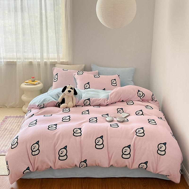Thickened Milk Fleece Large Version Digital Printing Four-Piece Set, Fleece Thermal Sheets, Quilt Covers, Bedding