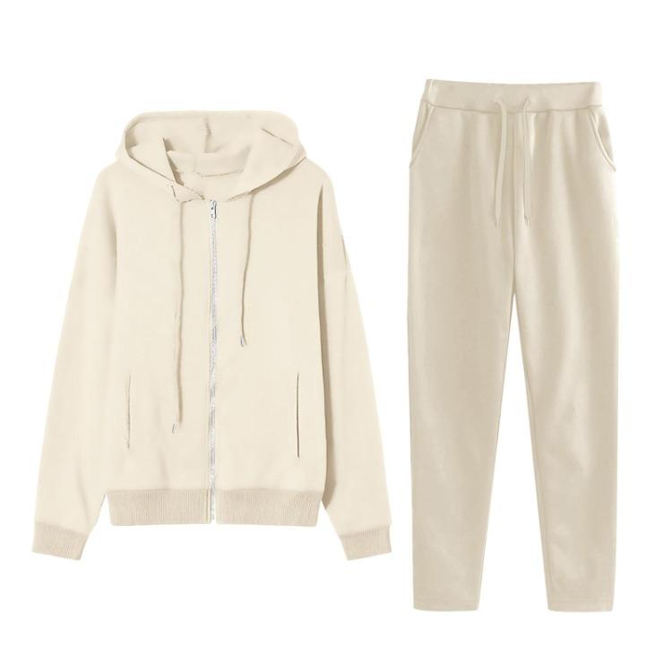 Fresh Casual Long Sleeve Hooded Sweatshirt Set Women Fashion Solid Color Pullover