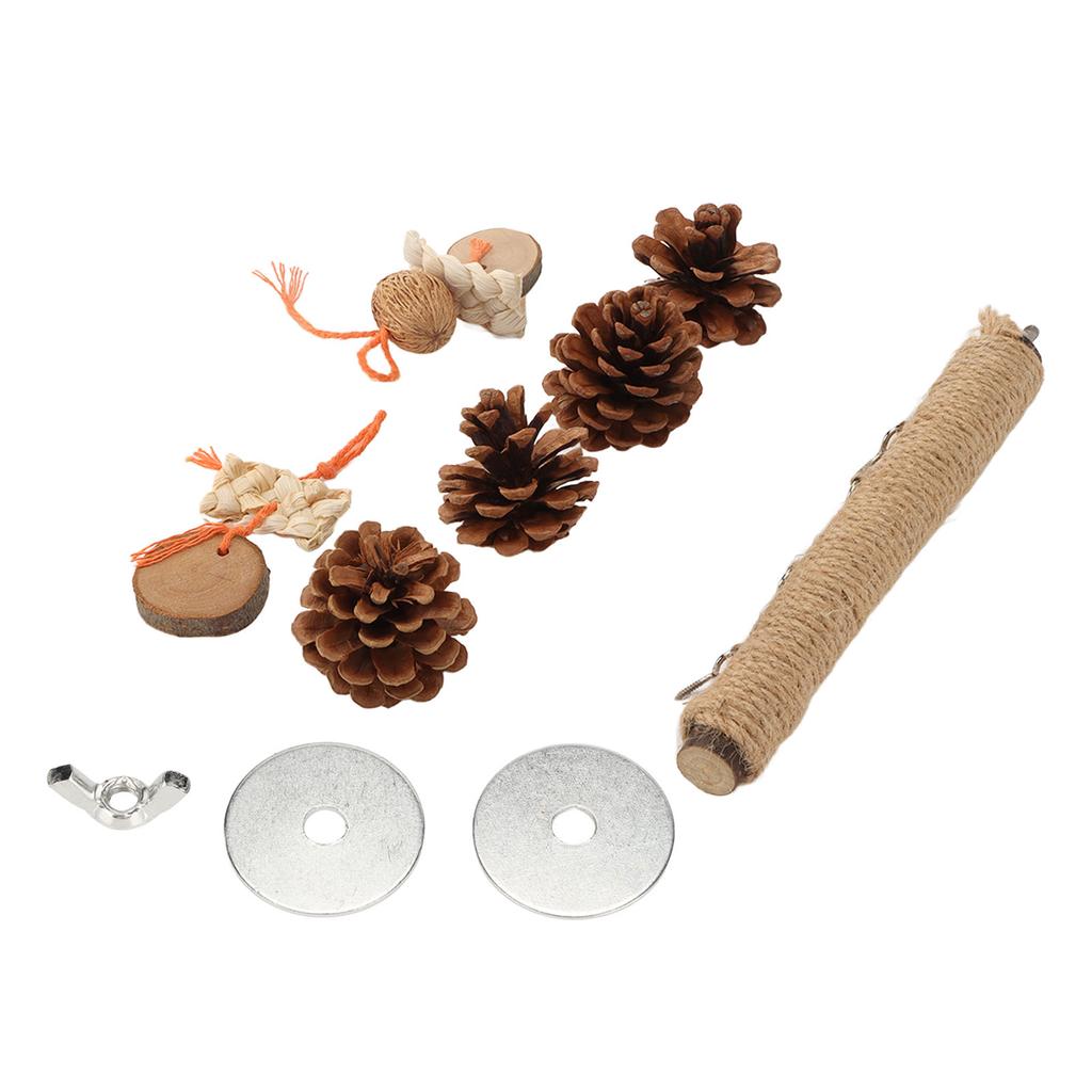 Parrot Pine Cones Stand Toy Rattan Balls Hemp Rope Weaving Wood Parrot Perch for Small Birds
