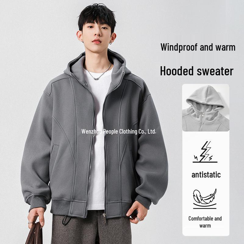 Men's Retro Patchwork Hooded Sweatshirt, 320g, Spring/Autumn Casual Loose Jacket