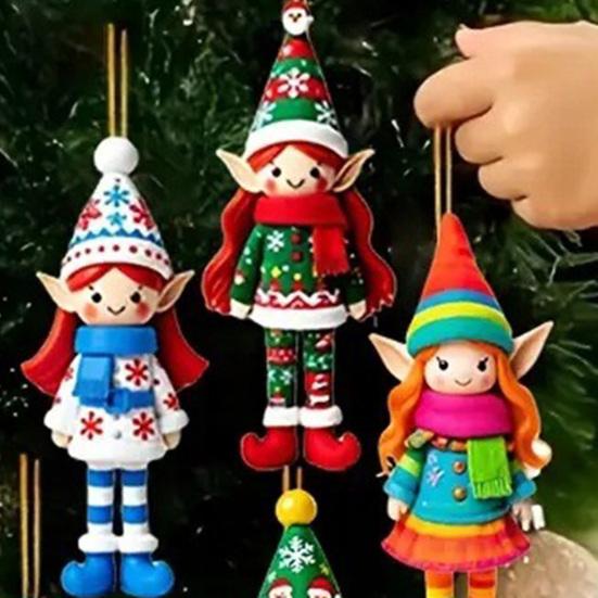 Christmas Elf Ornaments Wooden Elf Boys Girls Christmas Tree Hanging Ornaments for Home Tree Indoor Outdoor Holiday Decor