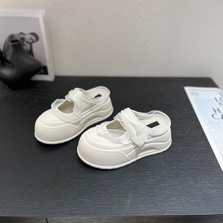 

Small 7cm thick bottom 2025 summer new mesh Mary Jane bag head slippers women s muffin bottom light and half drag 35 белый