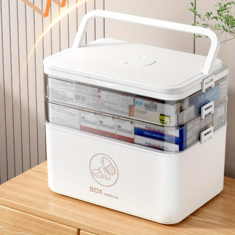 1 Stück 3-lagige Facheinteilung Tragbare Medikamentenbox mit Griff und Schnallenverschluss, Medikamentenaufbewahrungsbox mit großem Fassungsvermögen, Notfallmedikamentenbox für zu Hause.