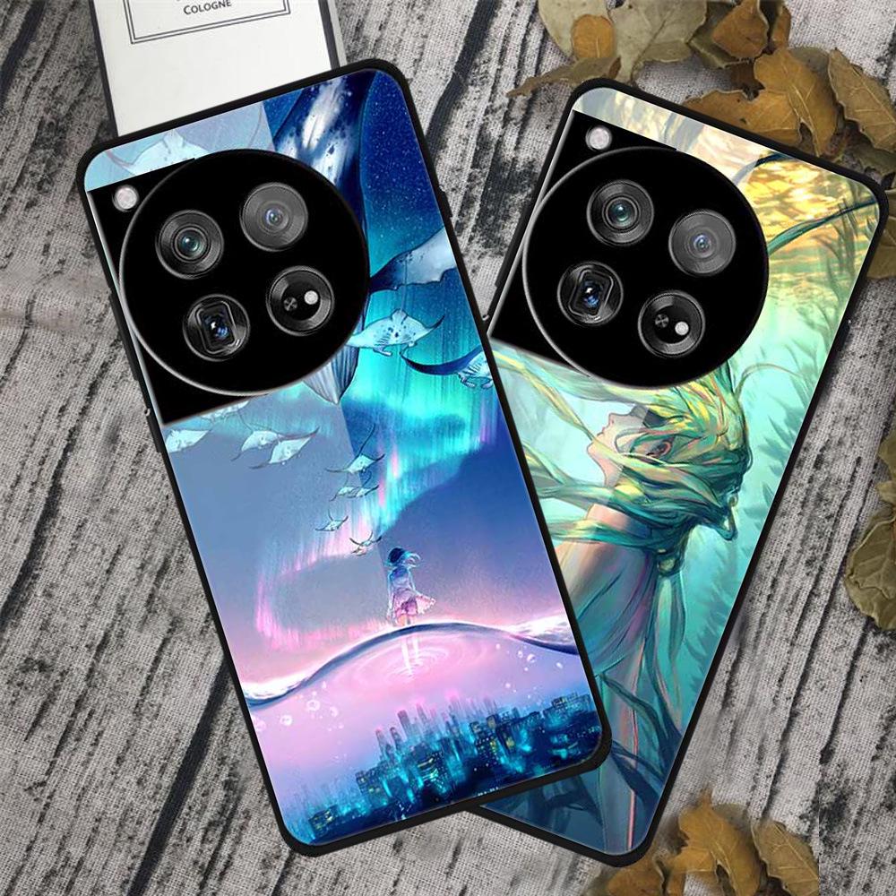 OnePlus 12 Case Tempered Glass Customized Colorful Golden Fruit Design