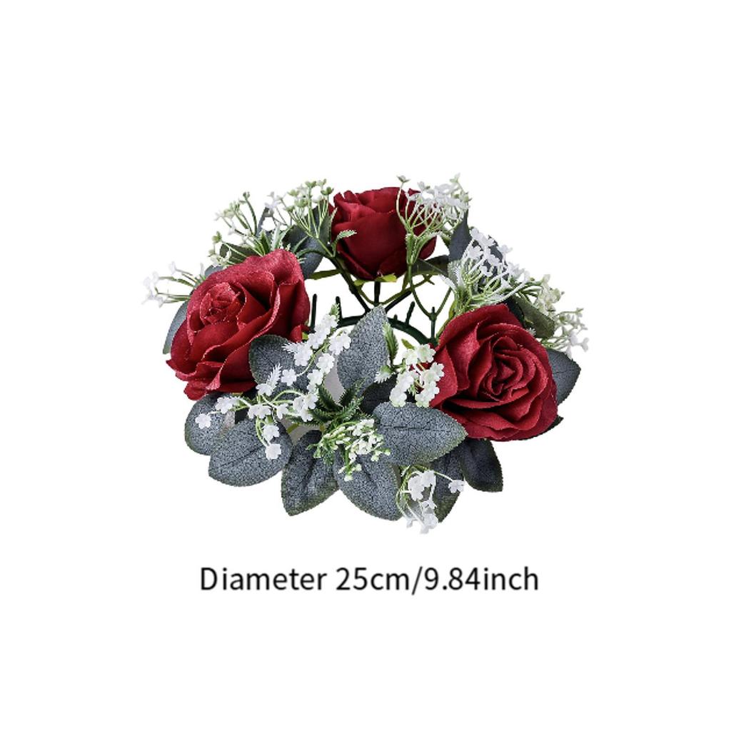 Artificial Floral Candle Ring for Pillar Candle Greenery Small Fake Candle Holder for Party Thanksgiving Day Home Table Dinner