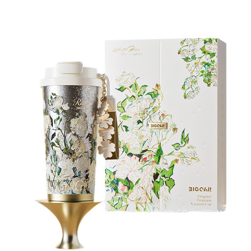 Pure Titanium Insulated Cup Women Portable Double Drink Coffee Mug With Straw High Aesthetic Light Luxury 520ml Keep Cold