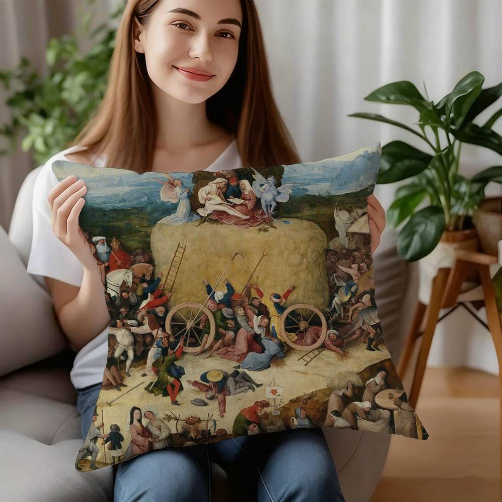 Federa Cuscino Decorativa per Divano Casa Stampa Double-sided Peluche Corto Federa Cuscino Regalo con Opere di Hieronymus Bosch