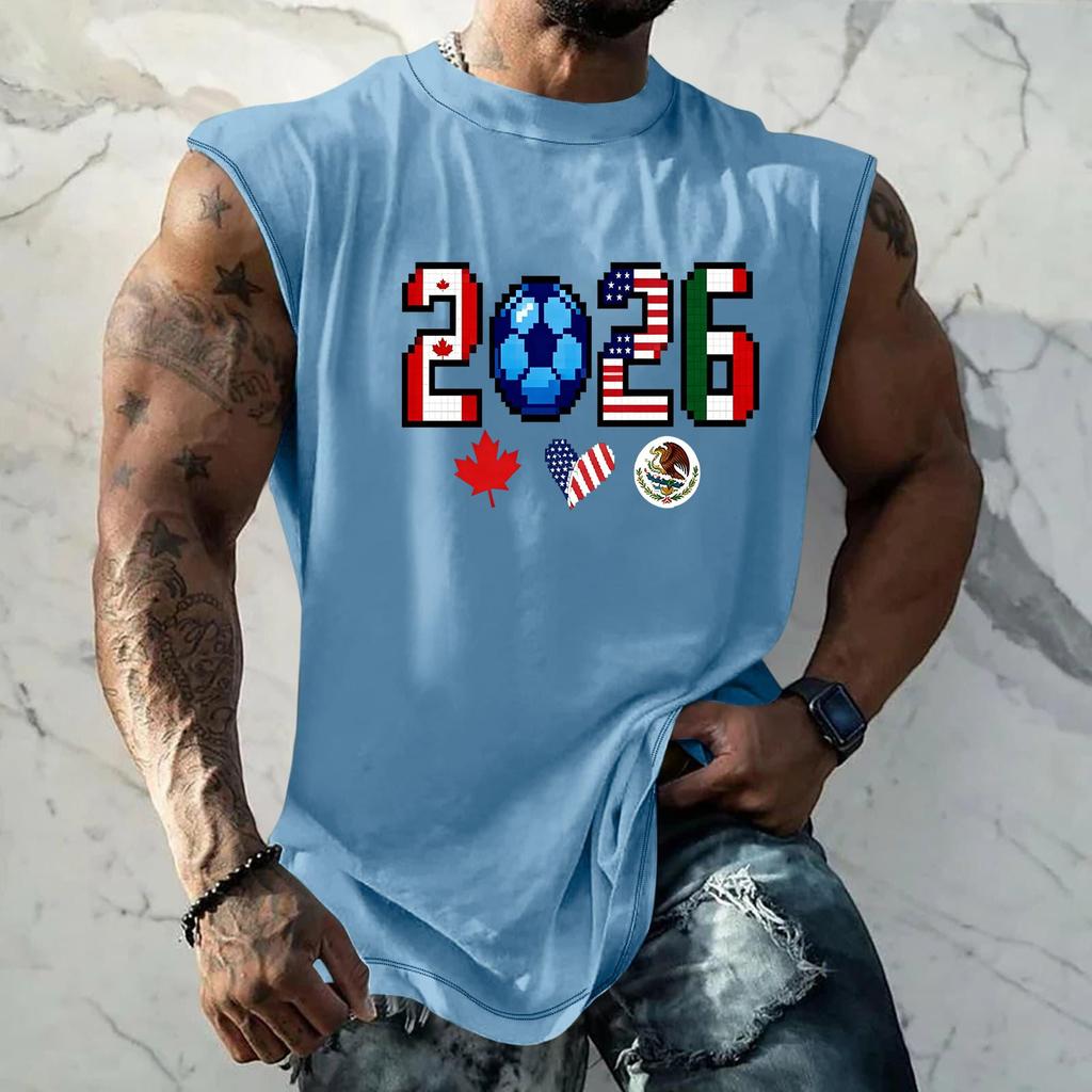 Men's Sleeveless Basic Muscle Tank Top Loose Fit Soccer Themed Graphic Print Summer Casual Athletic Shirt for Daily Wear
