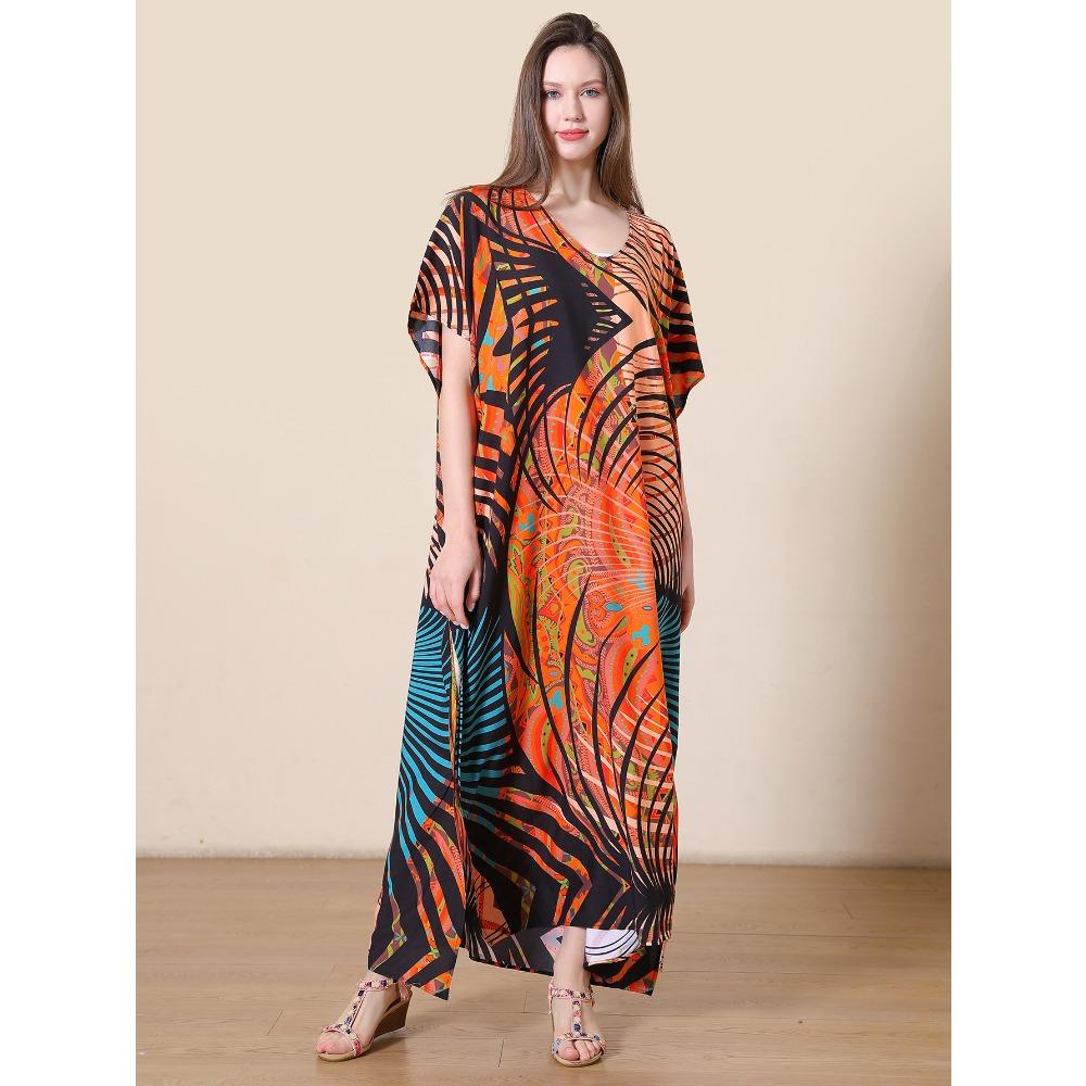 Plus Size Boho Kaftan Dress, Women's Plus Maxi Cover Up Dress