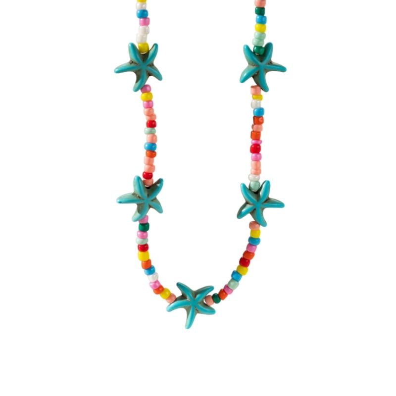 Elegant Turquoise Starfish Charm Necklace Adjustable Length Neckchain Fashionable Clavicle Chain Accessory for Ladies
