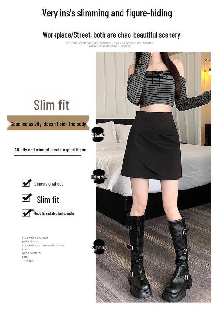 Plus Size Women's High Waist Black Irregular Short Skirt - Autumn/Winter Slimming Style