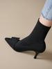European Station High Heel Boots Autumn and Winter New Elastic Cloth Small Heel Short Boots Sleeve Pointed British Style Fine Heel Naked Boots Women