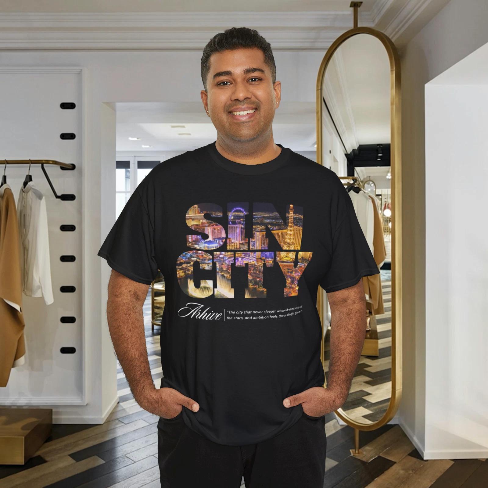Sin City Las Vegas Skyline Typography Graphic T-Shirt 4XL