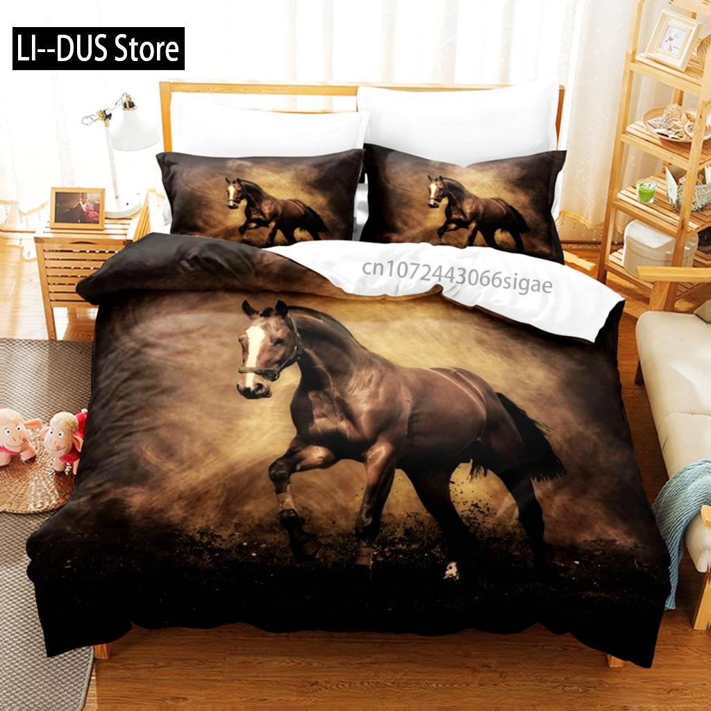 Duvet Cover Running Horse Bedding Set Animal Duvet Cover Soft Comforter Grassland Queen Size For Decor Boy Teens Adult Bedroom