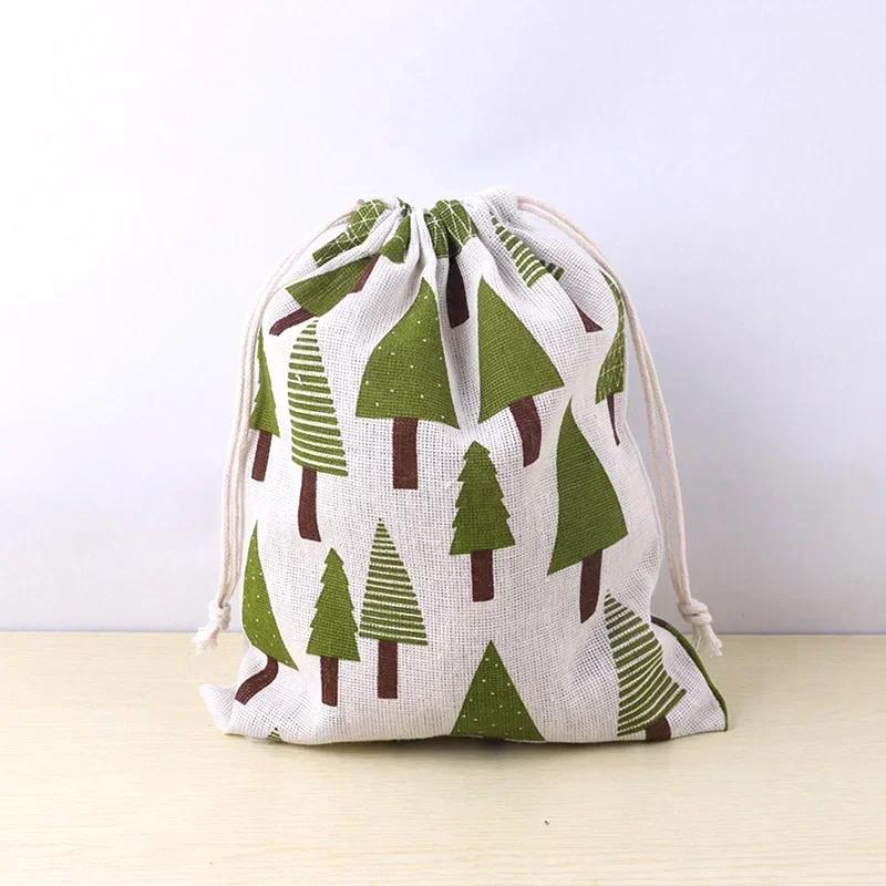 Cotton Linen Drawstring Bag Cute Cartoon Pattern Animal Plant Printed Pouch Dustproof Storage Bag Gift Packaging Bags